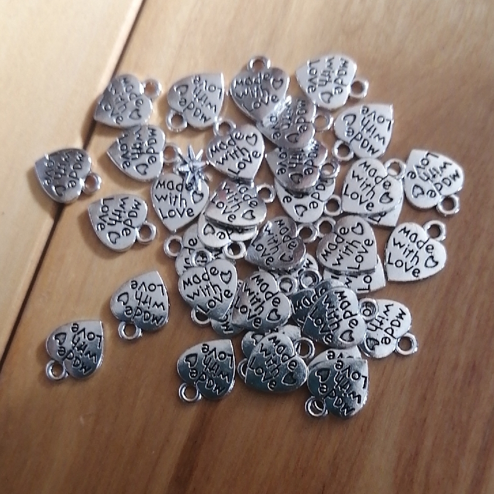🔮Silver Heart Charms with 'Made with Love' Engraving